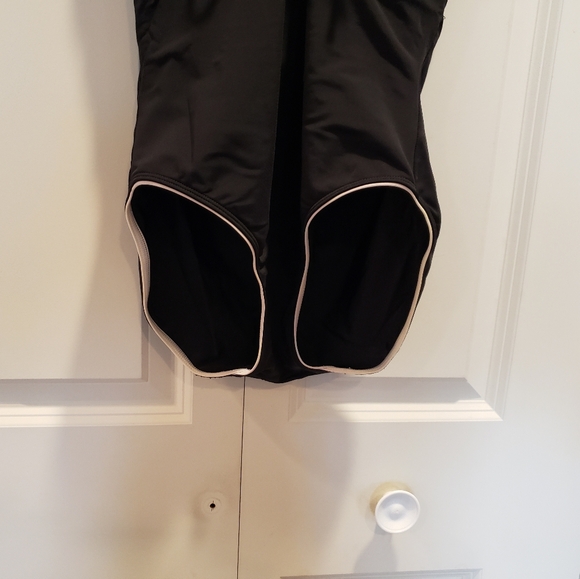 3/$25 Biki One Piece Swimsuit Tie in Back Black with White Piping size M - Picture 3 of 6
